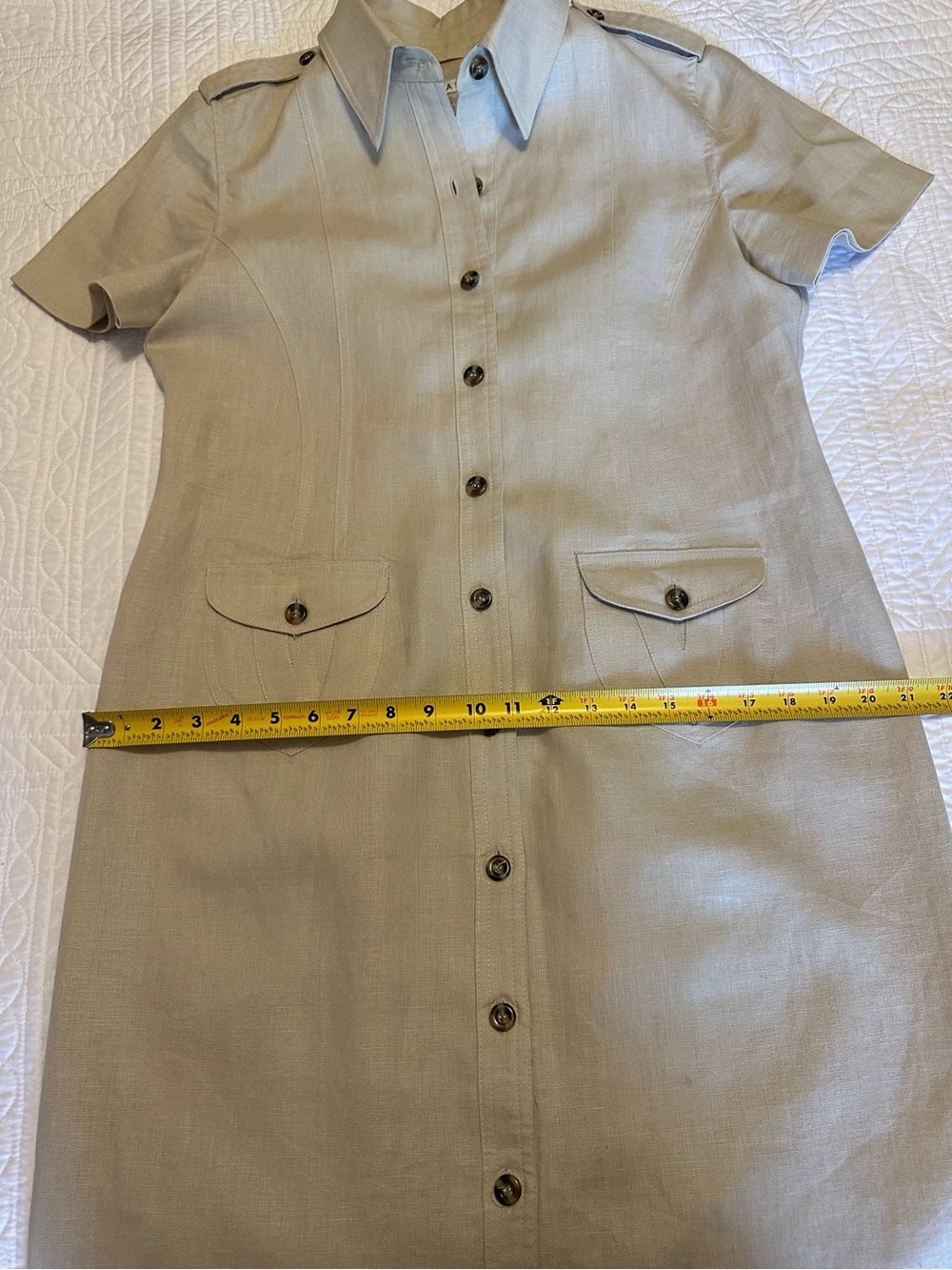 Belted Short-Sleeve Midi Shirt Dress in Cream - Picture 9 of 15